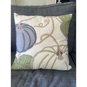 Pier 1 Pillow Decorative 17" Embroidered Fall Autumn Harvest Pumpkin Neutral